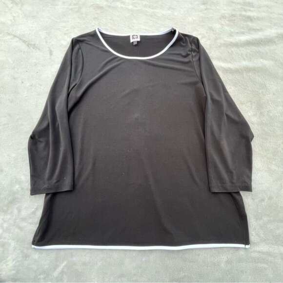 Anne Klein Black & White Long Sleeve Button Back Blouse Top - Picture 3 of 11
